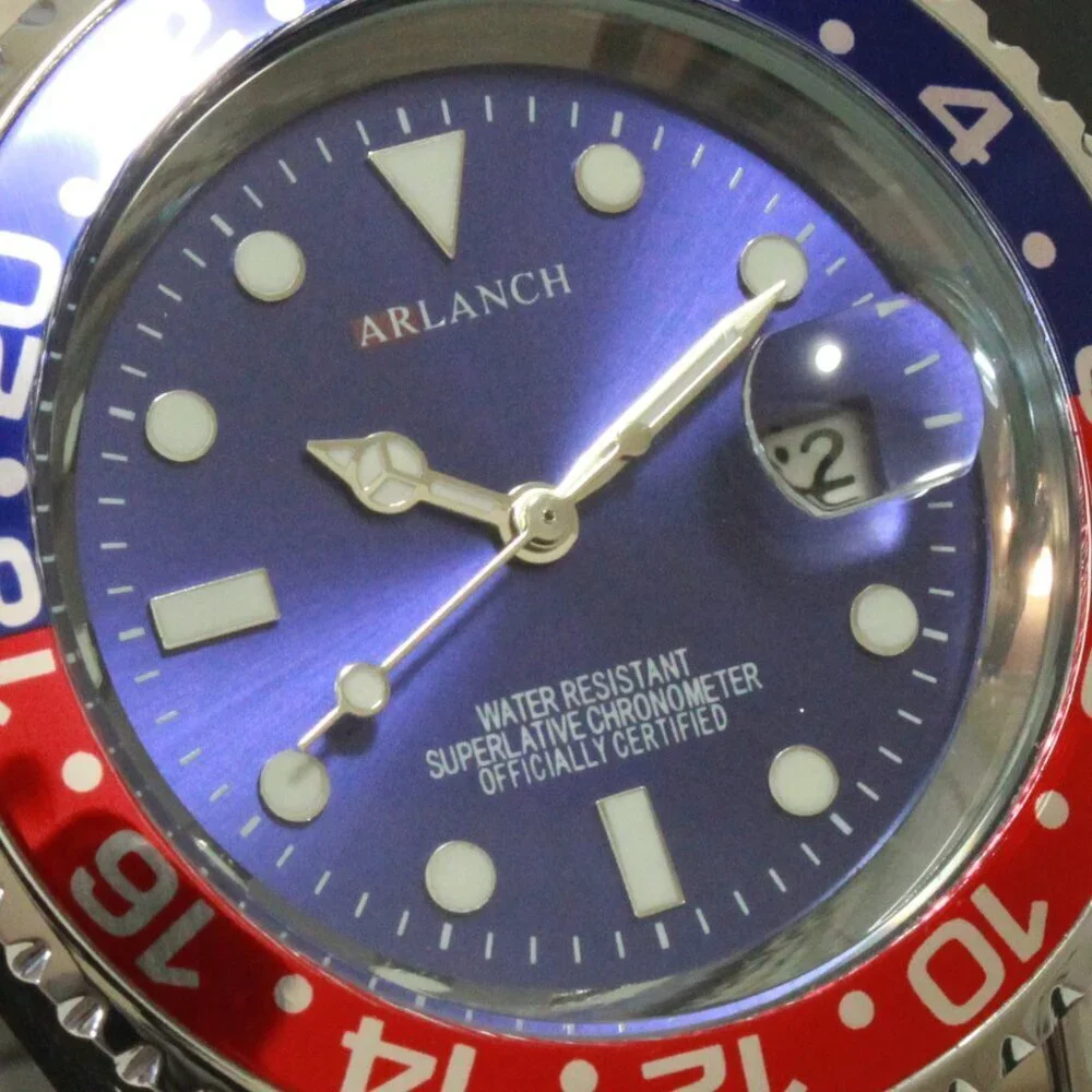 Men's Diver Style Watch Pepsi Bezel Stainless Bracelet 40mm